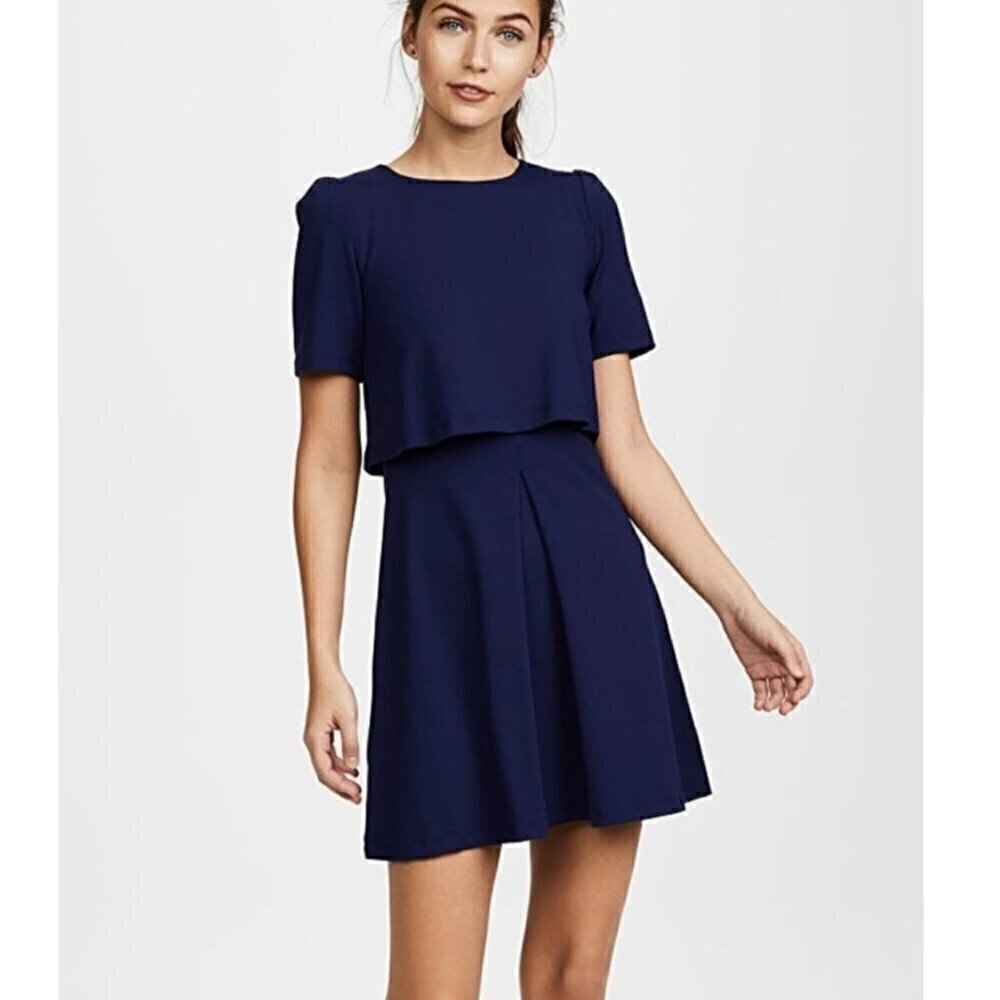 NWT Susana Monaco Jana Pleat Navy Blue Dress - Size: Large